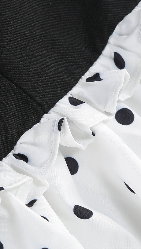 BLACK AND WHITE BEADED MINI DRESS