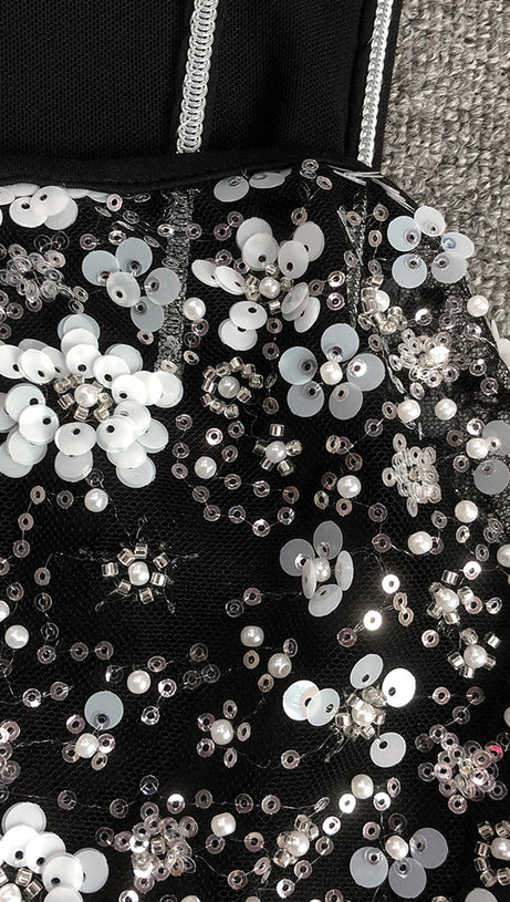 HAZEL CRYSTAL-COVERED STRAPLESS BLACK MAXI DRESS