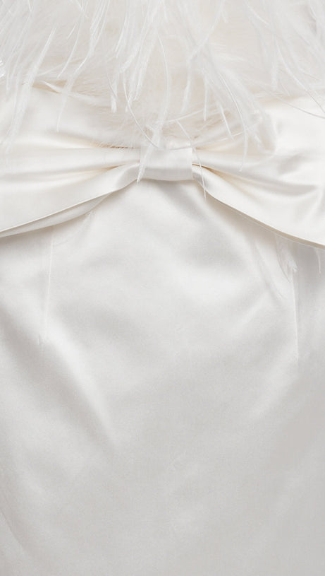 SIBYL FEATHER SLEEVELESS MIDI DRESS IN WHITE