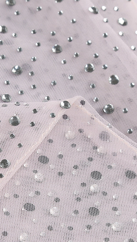 ADORA PINK BRAIDED LEATHER CRYSTAL EMBELLISHMENT MIDI DRESS