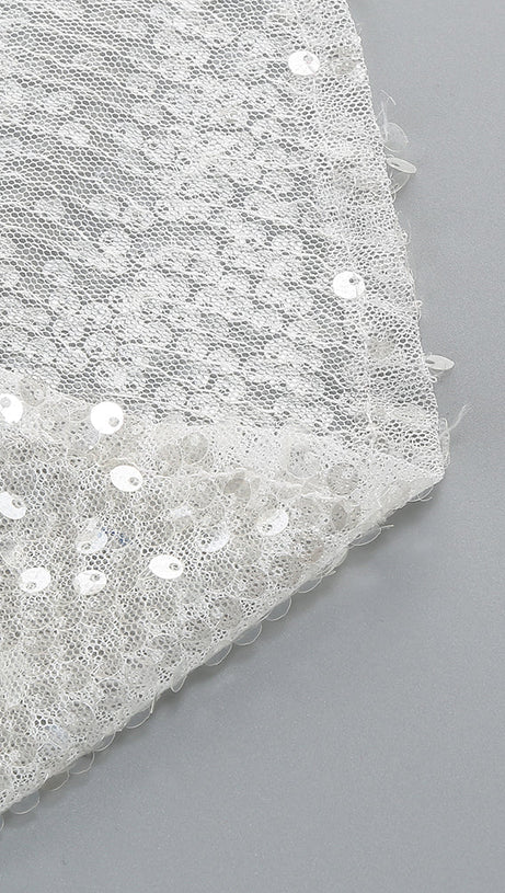 ELSA CRYSTAL EMBELLISHED SEQUIN MAXI DRESS IN WHITE