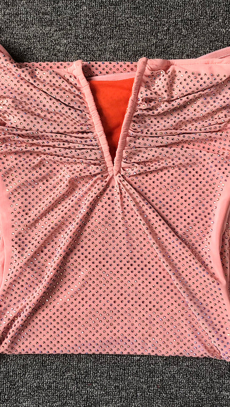 ORANGE CRYSTAL-EMBELLISHED BODYCON MIDI DRESS