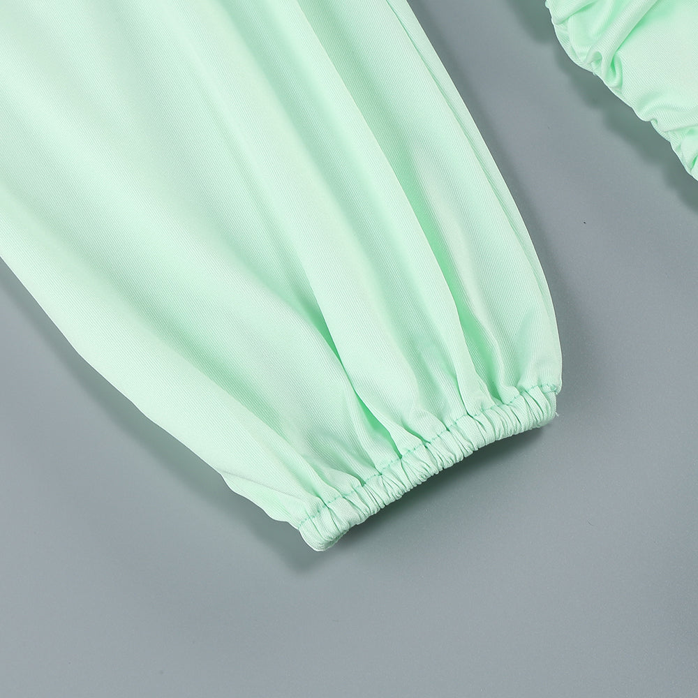 AIIZIE BERYL ONE SLEEVE CUTOUT RUCHED MAXI DRESS IN GREEN - product image