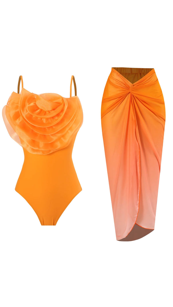 AIIZIE DANAE ORANGE FLOWER TWO-PIECE SWIMSUIT - product image