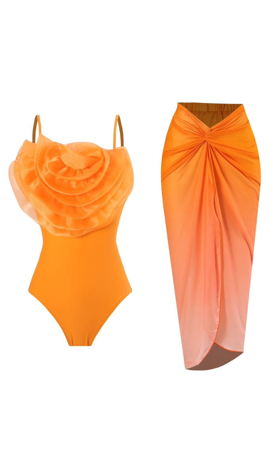 Danae – Zweiteiliger Badeanzug mit orangefarbenen Blumen