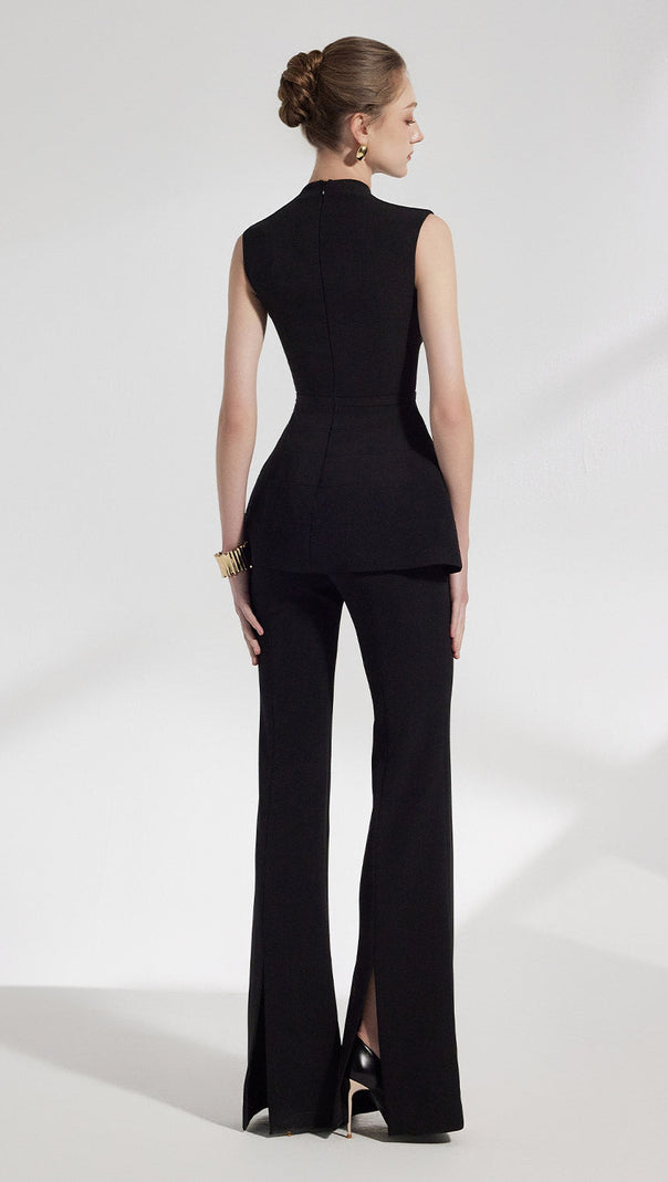 AIIZIE SLEEVELESS VEST FLARED WIDE-LEG PANTS SET IN BLACK - product image