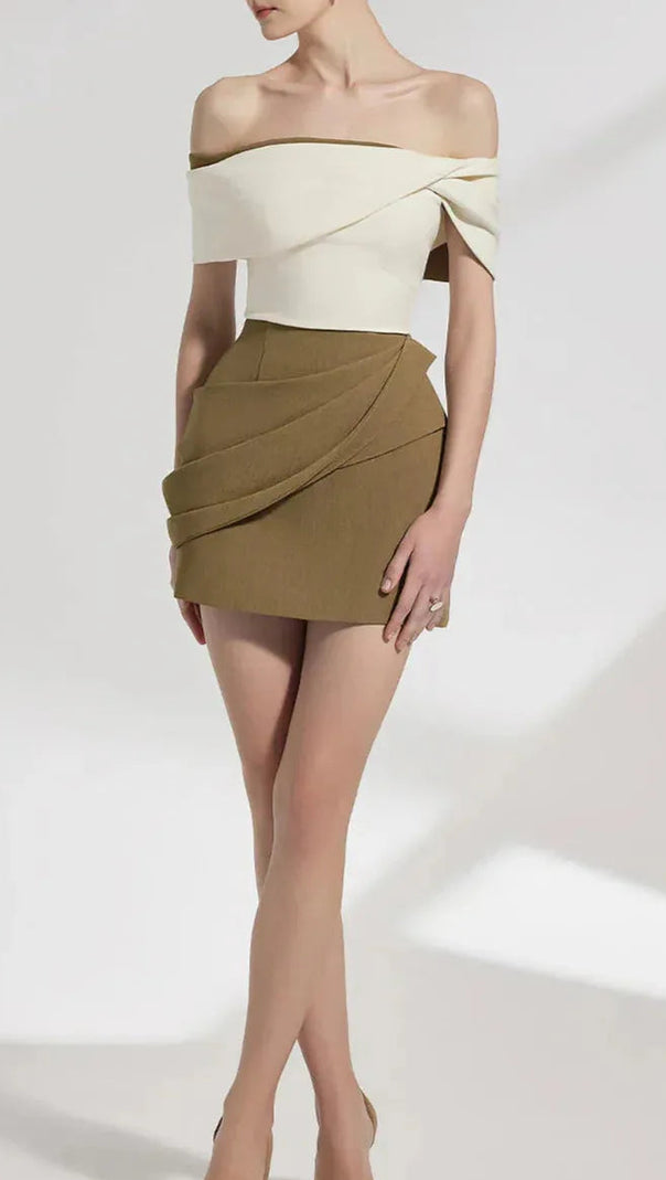 AIIZIE MARJORIE A-LINE PLEATED COTTON TWILL MINI DRESS IN KAHKI - product image