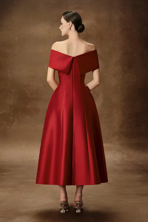 AIIZIE HEBERA A-LINE OFF-SHOULDER MIDI DRESS IN RED - product image