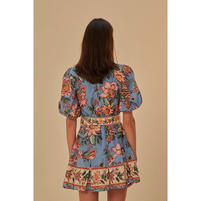 AMELIA BOUQUET PRINT MINI DRESS IN BLUE