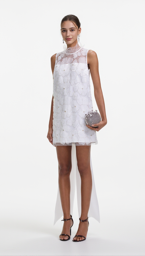 BEADED TULLE MINI DRESS