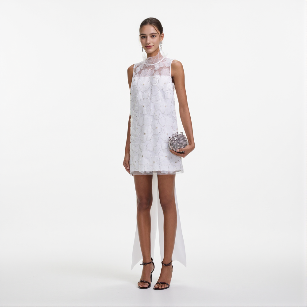 BEADED TULLE MINI DRESS