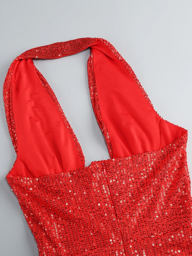 AIIZIE HALTER SEQUIN EMBELLISHED GOWN IN RED - product image