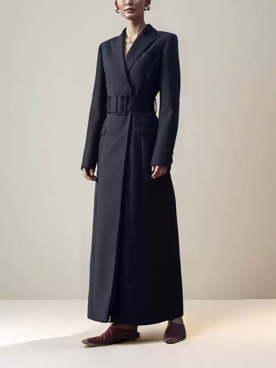 ELEGANT BLACK BELTED MAXI COAT