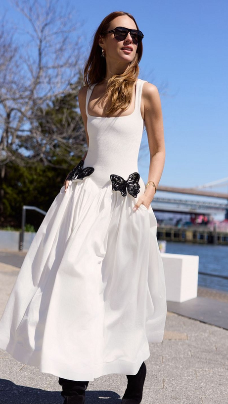 BUTTERFLY EMBELLISHED KNIT MIDI DRESS