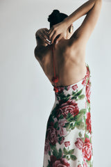 multicolor Floral halterneck high collar maxi dress