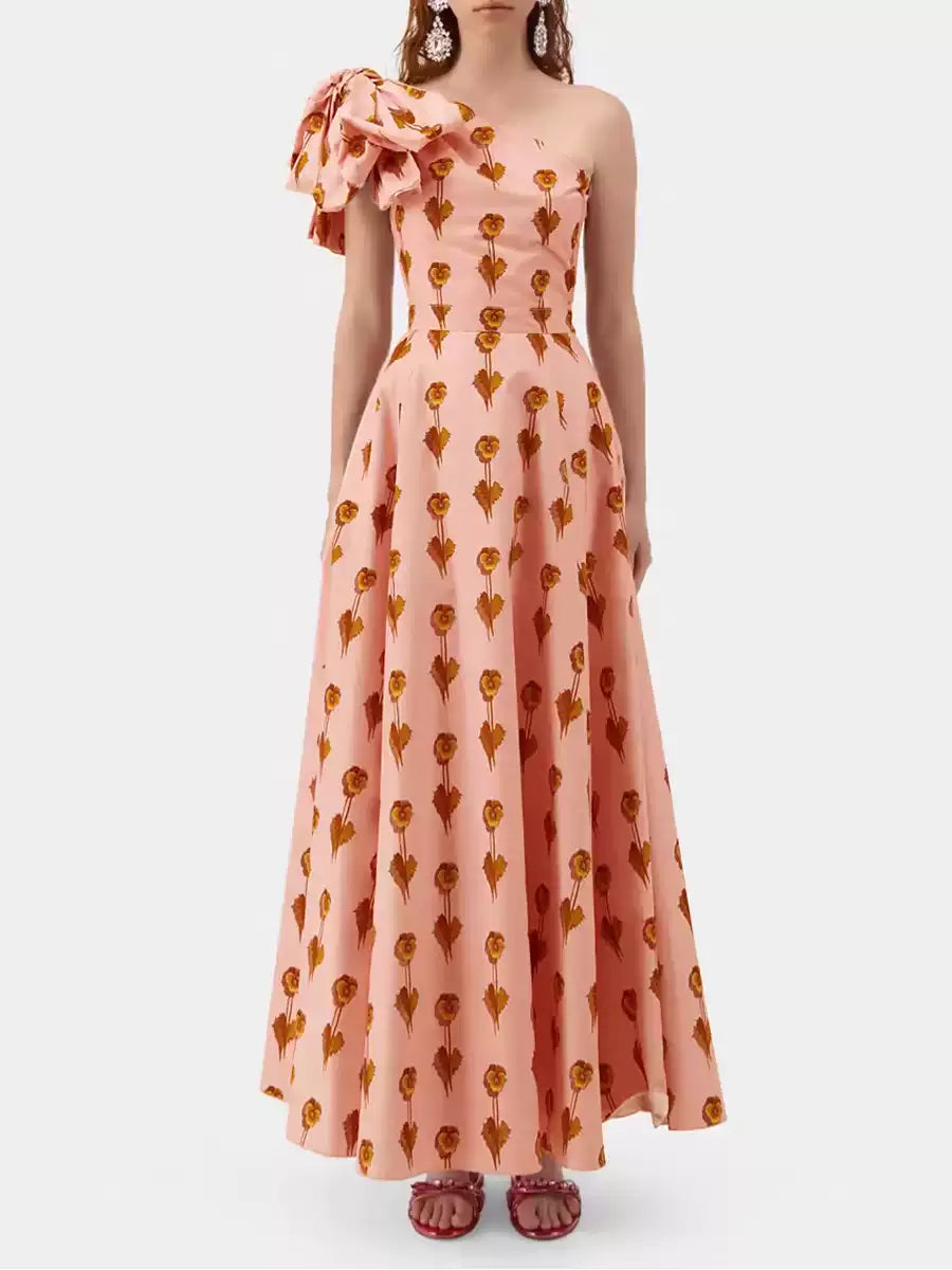 PINK ONE - SHOULDER FLORAL PRINT MIDI DRESS WITH BOW DETAIL
