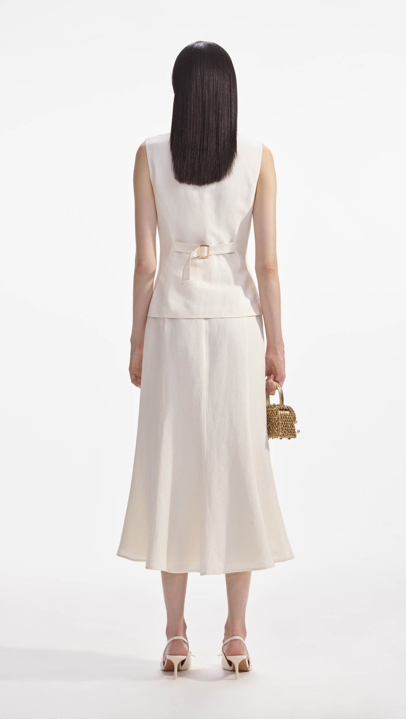 CREAM LINEN MIDI DRESS