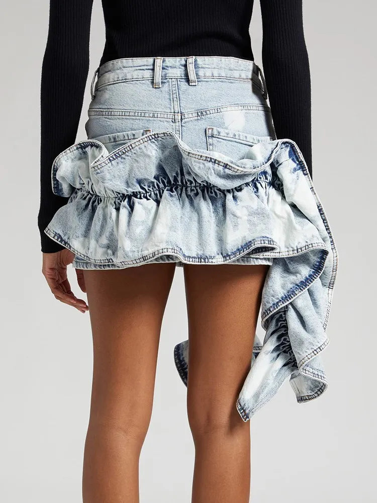 AIIZIE ERIN ACID WASH RUFFLE JEAN SKIRT - product image