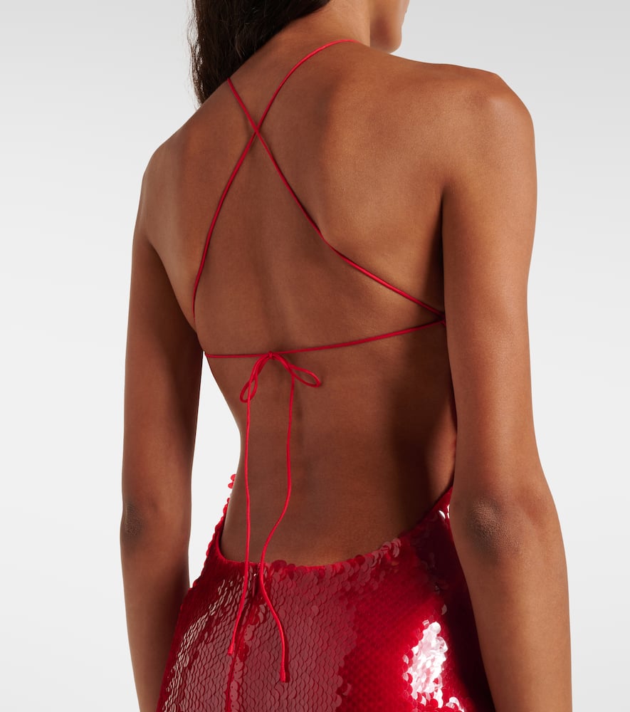 AIIZIE CINWA FLORAL APPLIQUÉ HALTER SEQUIN MINI DRESS IN RED - product image