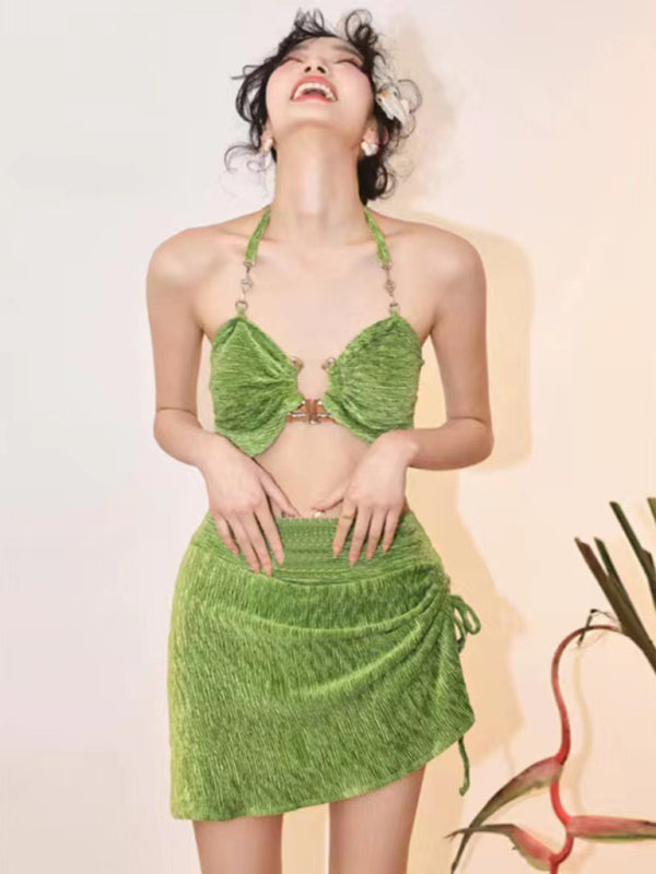 DELPHI GREEN THREE-PIECE SWIMSUIT