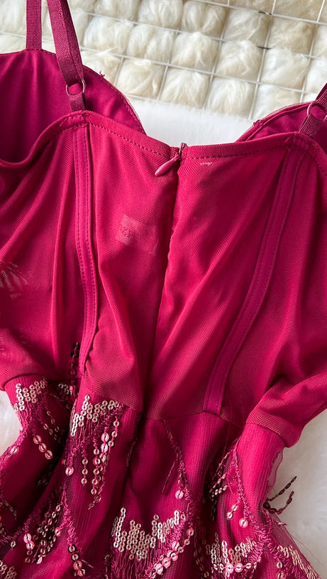 CAROL SEQUIN FRINGE MAXI DRESS IN RED