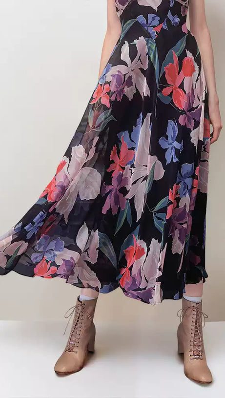 ELEGANT FLORAL CHIFFON MAXI DRESS WITH BOW STRAPS