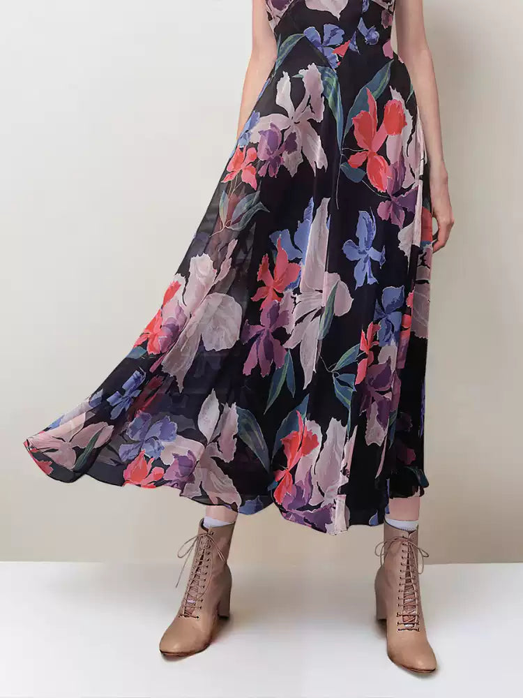 AIIZIE ELEGANT FLORAL CHIFFON MAXI DRESS WITH BOW STRAPS - product image