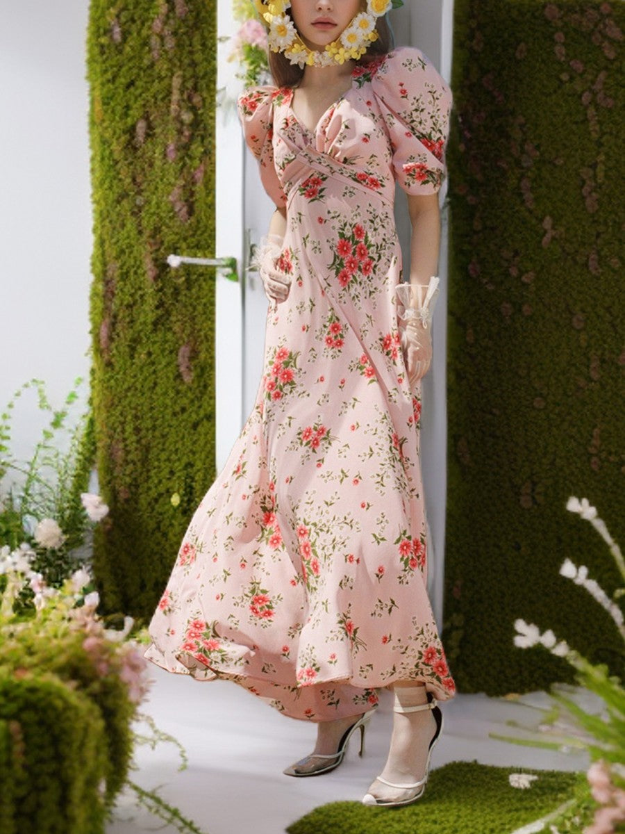 PINK IRREGULAR FLORAL MAXI DRESS