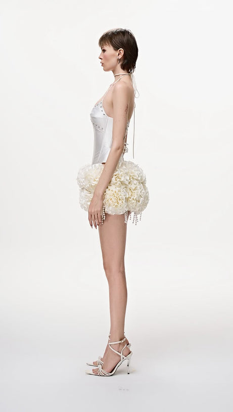 ORSOLYA FLORAL PEARL CORSET TWO PIECE SET IN IVORY