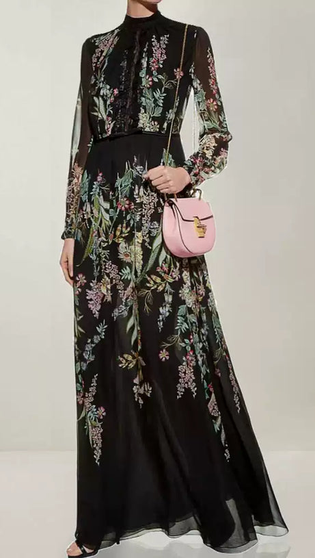 BLACK LACE FLORAL MAXI DRESS