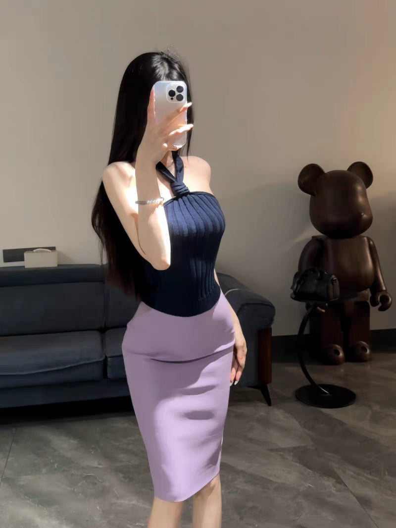 ARO LILA GESTRICKTER MIDIROCK