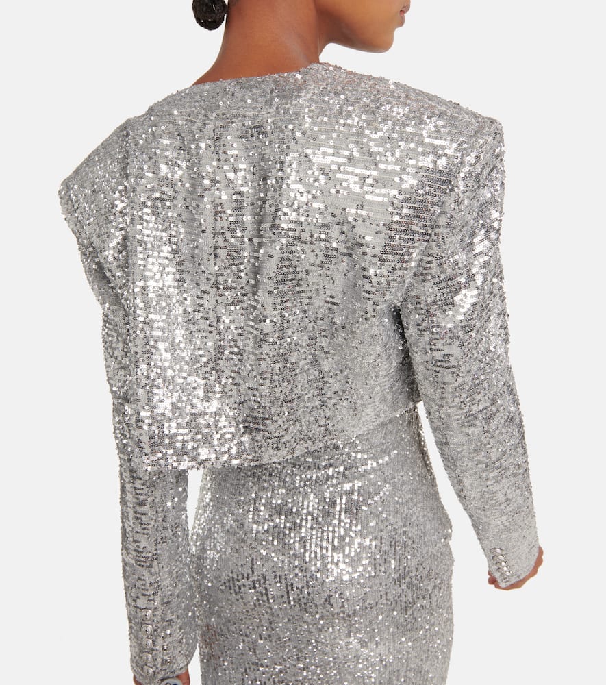AIIZIE TAMMY CROPPED SEQUINED BLAZER IN SLIVER - product image