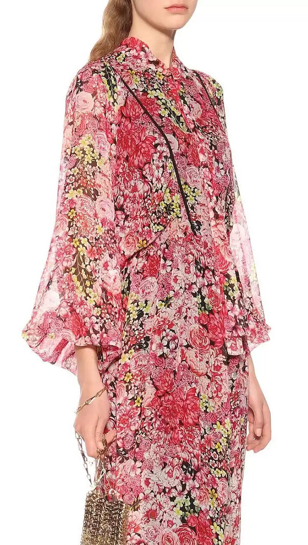 AIIZIE RED FLORAL CHIFFON MAXI DRESS - product image