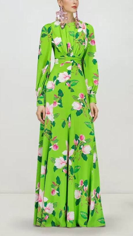 GREEN FLORAL LONG SLEEVE MAXI DRESS