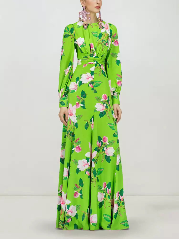 AIIZIE GREEN FLORAL LONG SLEEVE MAXI DRESS - product image
