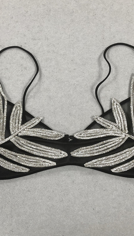 Vieby – Schwarzes Bralette mit Blattkristall