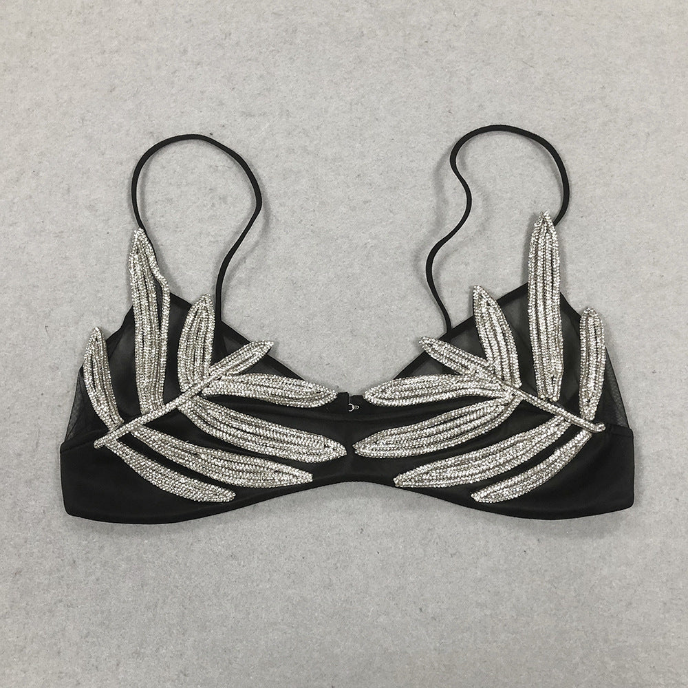 AIIZIE VIEBY LEAF CRYSTAL BRALETTE IN BLACK - product image