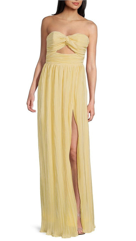 STRAPLESS PLEATED MAXI DRESS IN LEMON