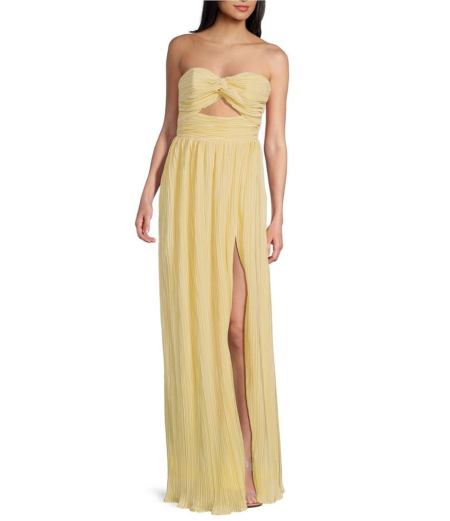 AIIZIE STRAPLESS PLEATED MAXI DRESS IN LEMON - product image