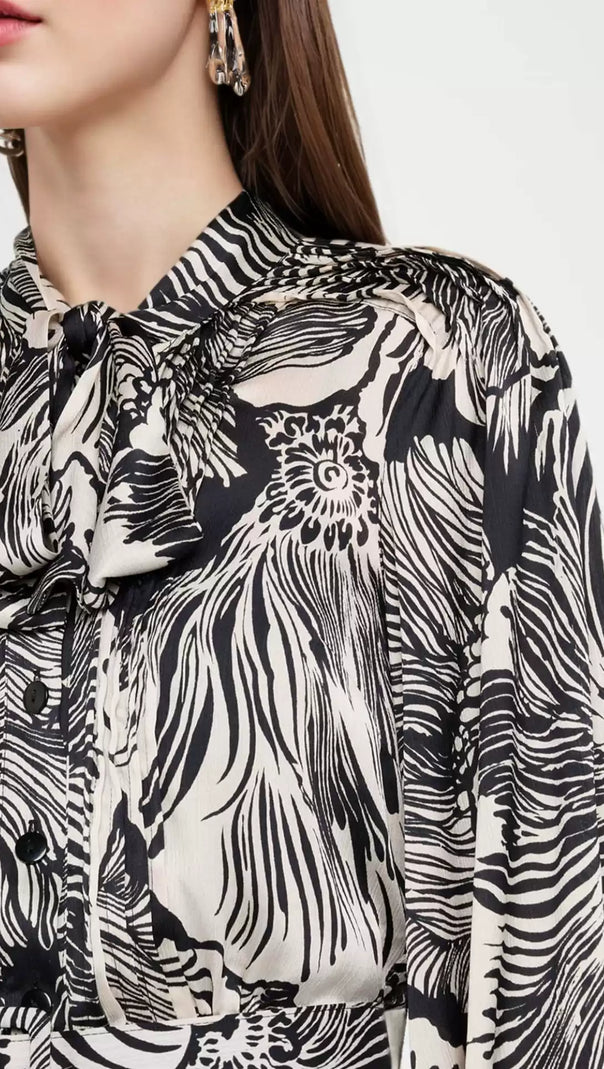 AIIZIE MONOCHROME FLORAL PRINT SHIRT MAXI DRESS - product image