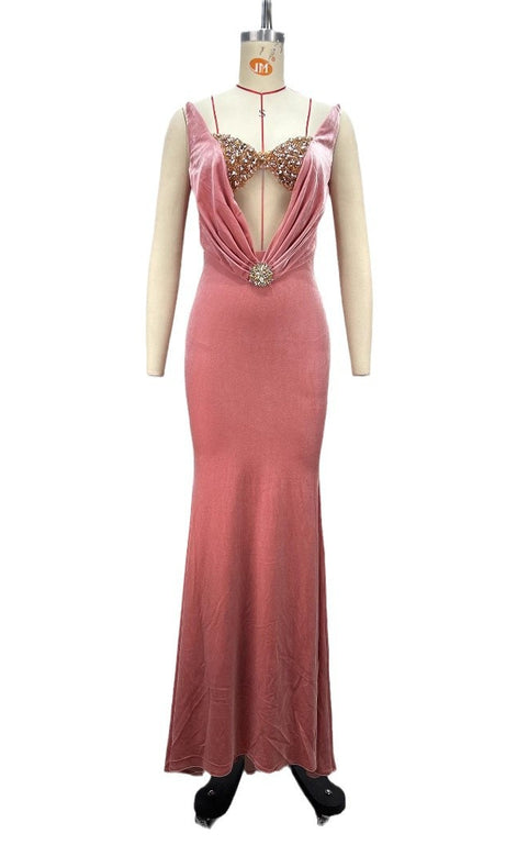 off-shoulder crystal embellished bodycon maxi dress in Iceberry Pink