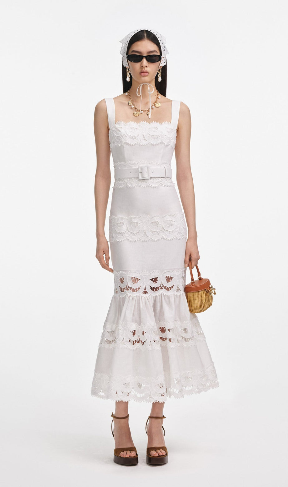 Keane Lace Insert Belted Midi Dress