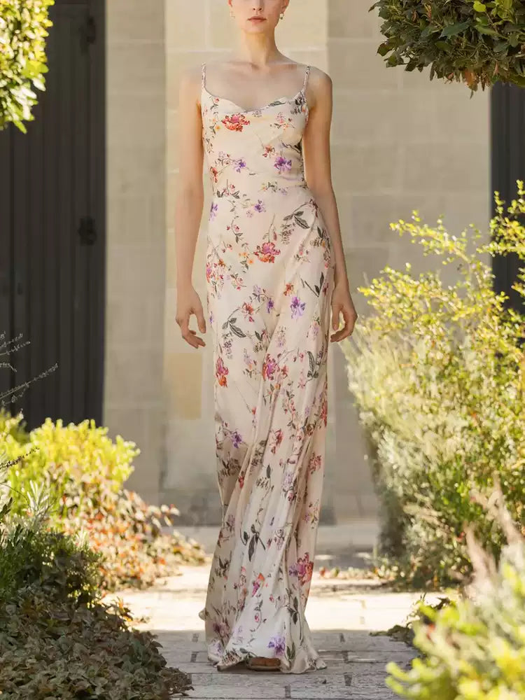 FLORAL PRINT SPAGHETTI STRAP MAXI DRESS
