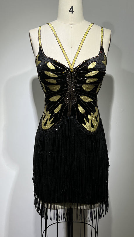 Neckholder-Hoco-Kleid mit Pailletten-Schmetterlingsprint