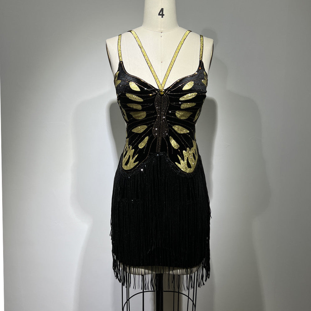 Sequin Butterfly - print halter hoco dress