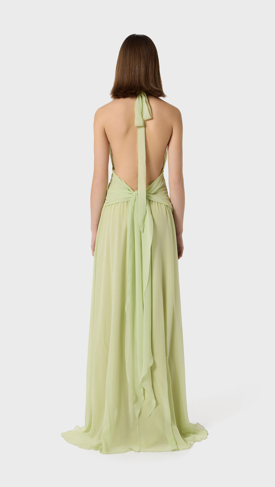 AONAVER FLORAL RUFFLE HALTER MAXI DRESS IN GREEN