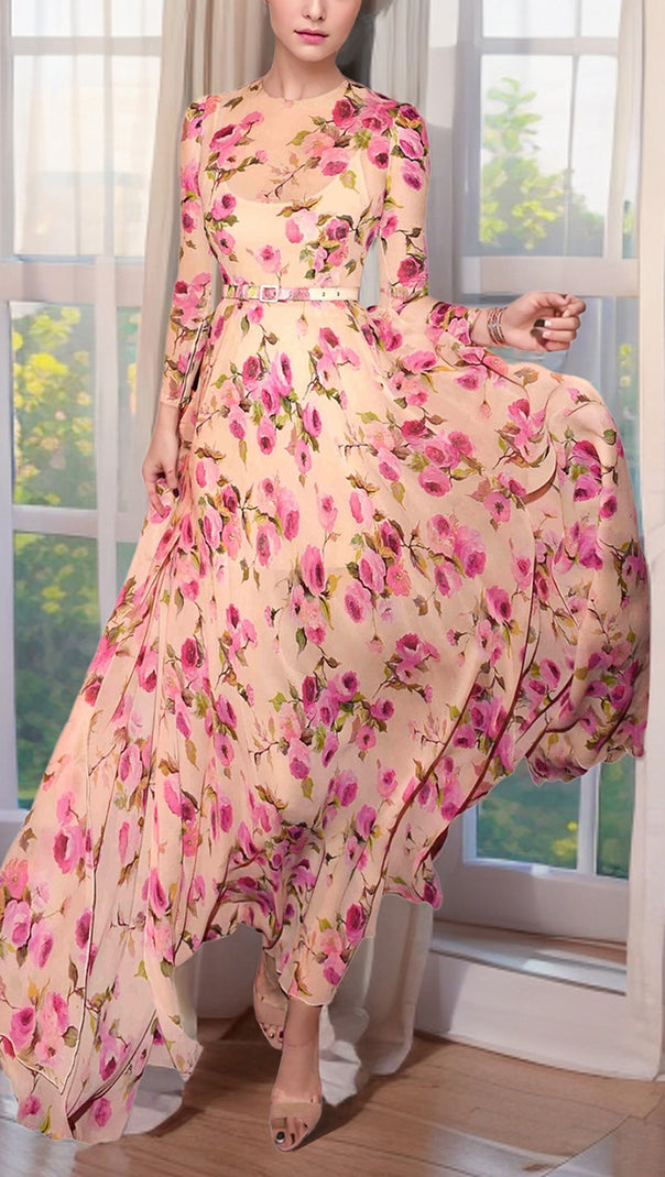 AIIZIE PINK FLORAL CHIFFON MAXI DRESS - product image