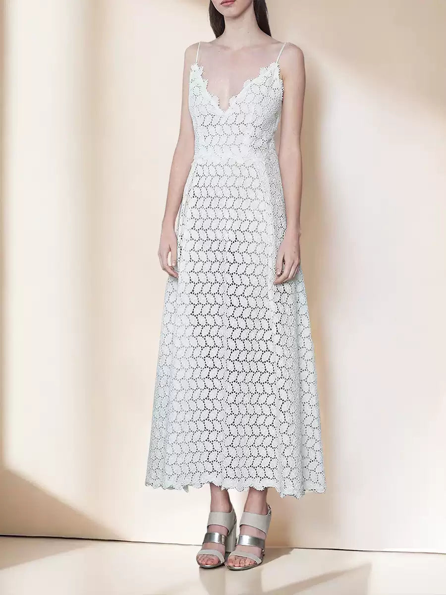 WHITE LACE SPAGHETTI STRAP MAXI DRESS