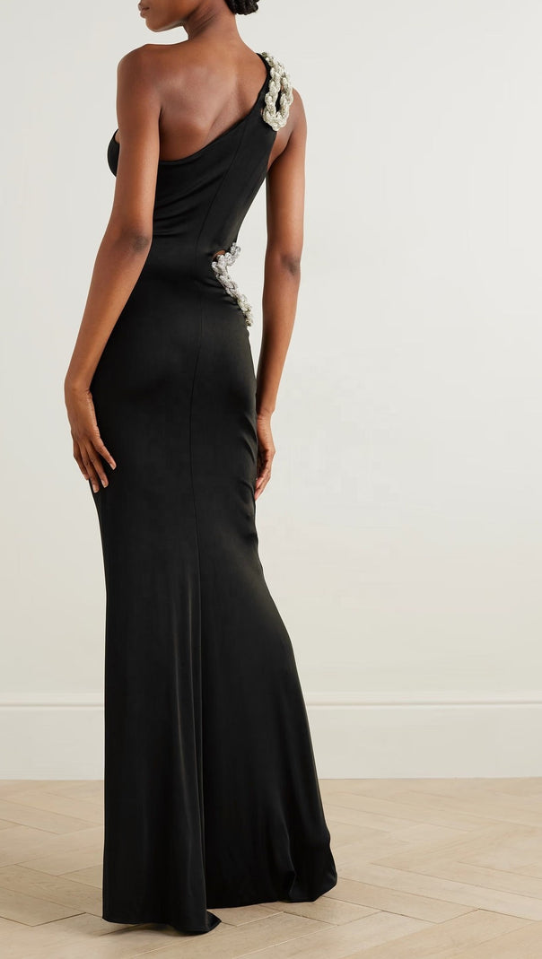 AIIZIE CRYSTAL BRAIDED ROPE CUT-OUT MAXI DRESS IN BLACK - product image