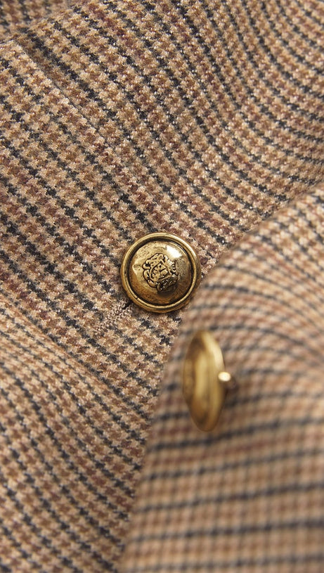 ROUND-NECK HOUNDSTOOTH-PATTERN WOVEN JACKET IN BRUNS